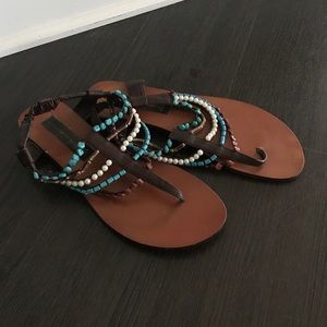 Steven Turquoise beaded sandals